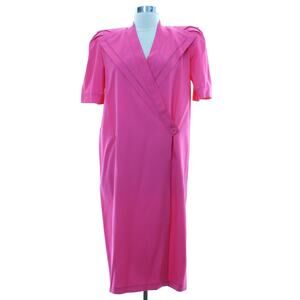 Vintage 80s Women's Small Harve Benard Pink Wrap Dress Rayon Midi Shoulder Pad
